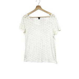 Ann Taylor White Eyelet Top Short Sleeve Classic Womens Size Large Cotton